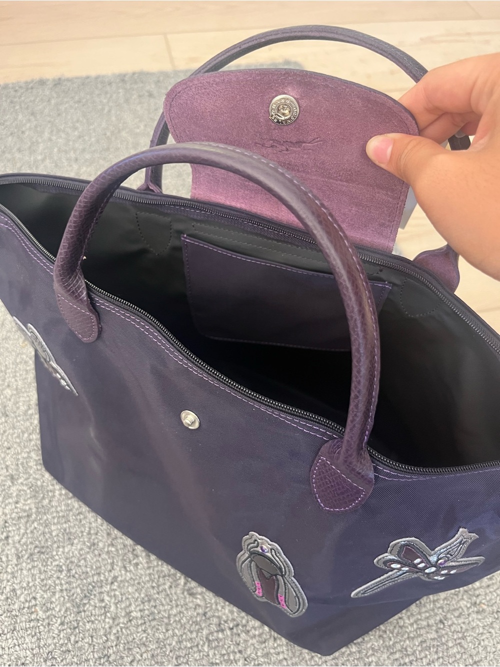 RARE Vintage Longchamp Large Le Pliage Butterfly Dragonfly Bag in Purple w/TAGS - Picture 3 of 5